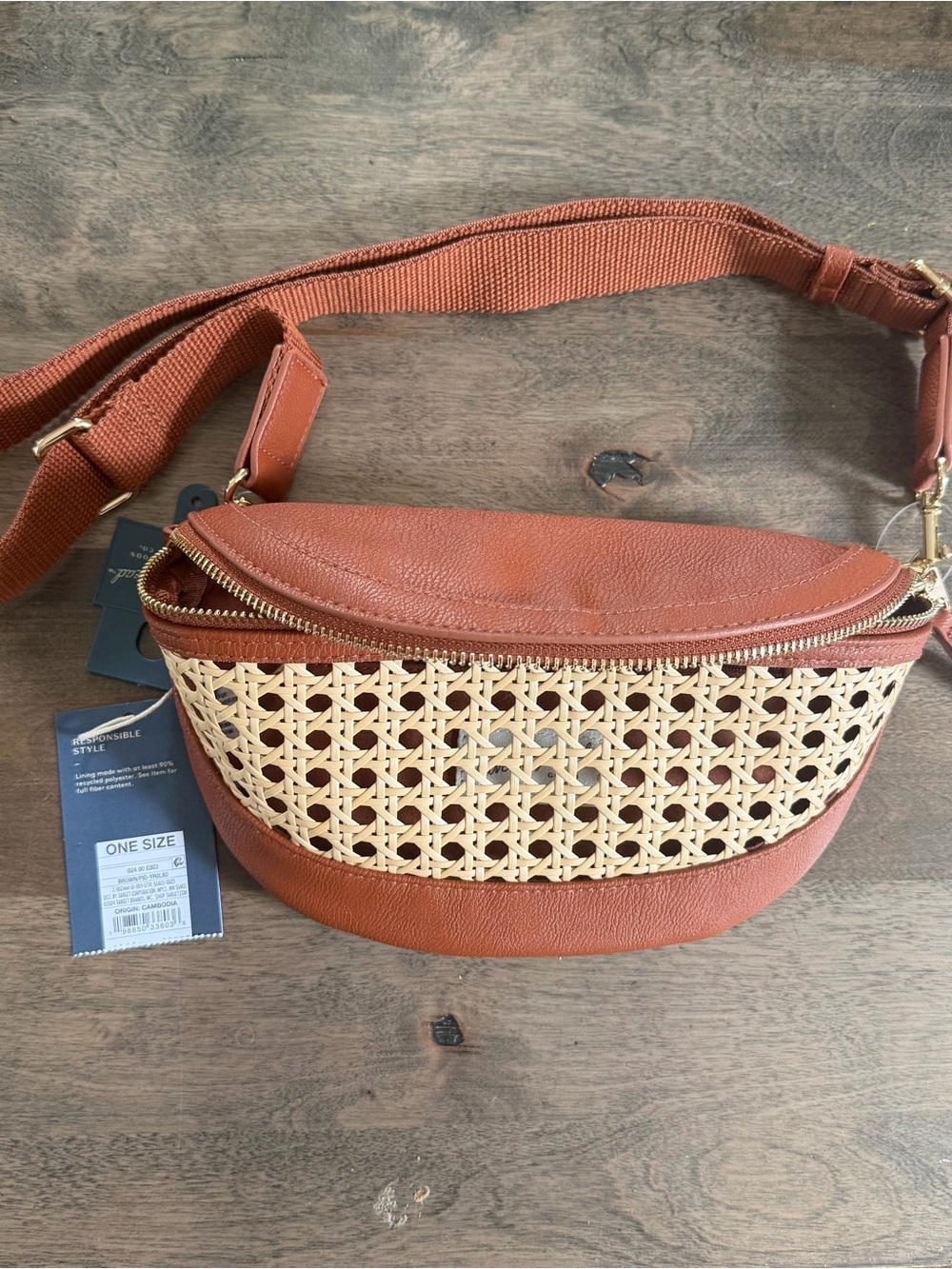 NWT Universal Thread Woven Rattan Belt Bag | Brown Faux Leather Crossbody